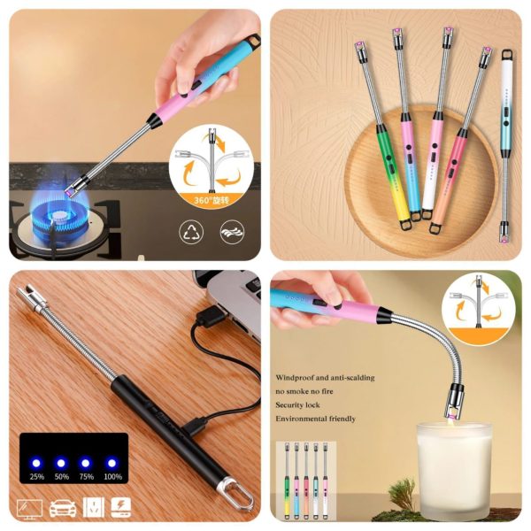 Arc Lighter With Usb Charging | Flameless Windproof | LED Battery Display | Safety Switch | Rotate 360 Degrees(random colors)